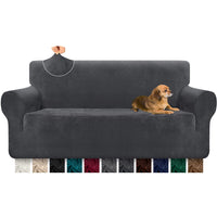 1 x RAW Customer Returns Granbest Super Soft Velvet Sofa Cover 3 Seater 1 Piece Stylish Luxury Plush Sofa Cover with Foam Rods Spandex Thickened Furniture Protector Couch Cover 3 Seater, Gray  - RRP €29.23