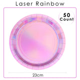 12 x Brand New ZVK Paper Plate Set Laser Rainbow Party Plates 23cm Paper Plates Party Plates 50 Pieces Party Tableware Set - RRP €169.32