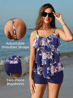 1 x Brand New Summer Mae Women s Tankini Flounces Swimsuit with Swim Shorts Two Piece Swimwear Blue Rose 2XL - RRP €43.36