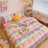 1 x RAW Customer Returns Koudi Colorful Girls Bed Linen 135x200 Children s Bed Linen Multicolored Rainbow Stripe Pattern Duvet Cover Zipper with Pillowcase 80x80cm - RRP €28.99