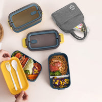 1 x RAW Customer Returns Haoh Lunch Box Kit - 1400 ml 2 Layers Lunch Box with Cutlery Lunch Box Bag, Bento Box Microwave for Picnic School Office Adults Children Dark Blue  - RRP €39.99