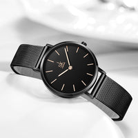 1 x RAW Customer Returns SK Ultra-thin Minialistic Women s Watches Simple Two Hands Ladies Dress Watch Leather Strap Black-Mesh  - RRP €30.99