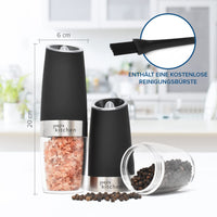 1 x RAW Customer Returns Joeji s Kitchen 2 Pack Salt and Pepper Mill with LED Light - Gravity Automatic Electric Set - Battery Operated - Salt Mill Spice Mill - Adjustable Ceramic Coarseness - Black - RRP €22.84