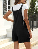 1 x RAW Customer Returns Vanchenl Women s Summer Short Dungarees Casual Adjustable Straps Bib Cotton Linen Overalls with Pockets Black S - RRP €30.23