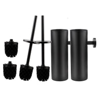 1 x RAW Customer Returns EXLECO 2 toilet brush toilet brush set with 2 replacement brushes without drilling toilet brush and stainless steel container set wall mounting standing with lid long handle for bathroom Matt black - RRP €52.33