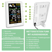 1 x RAW Customer Returns Konsen radio weather station with outdoor sensor Multifunctional radio weather station DCF radio clock Digital thermometer hygrometer with weather forecast, white - RRP €39.99