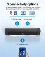 1 x RAW Customer Returns Inwa PC speakers, Bluetooth soundbar, FM radio, 3 types of connection BT 3.5mm AUX USB stick , RGB closing 4 modes, TWS, indoor outdoor 20W, RGB  - RRP €49.99