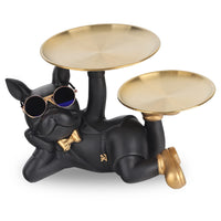 1 x RAW Customer Returns oliruim Black Bulldog Butler Statue with Tray, French Bulldog, Living Room Table Decoration, Entryway Table Decor Black  - RRP €37.37