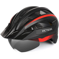 1 x RAW Customer Returns VICTGOAL bicycle helmet MTB mountain bike helmet with magnetic visor, removable sun protection cap and LED rear light, cycling helmet, road bike helmet for adults, men and women M 54-58cm, black red  - RRP €48.99