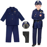 1 x RAW Customer Returns Aomig Police Costume Children, 4 Piece Police Costume Set with Police Hat and Belt, Deluxe Police Officer Costume for Boys, Costume Child Fancy Dress for Role Play, Halloween, Festival Cosplay M  - RRP €19.99