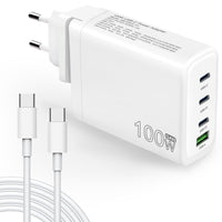 1 x RAW Customer Returns 100W USB C Charger GaN 3 Port USB C Power Adapter Fast Charger with Type-C Cable Wall Charger for MacBook Pro 14 inch, Dell XPS 13, iPad Pro, iPhone 15, Galaxy S23, Note20, and all USB-C devices - RRP €23.59