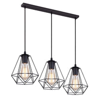 1 x RAW Customer Returns iDEGU 3 Light Pendant Chandelier Vintage Industrial Ceiling Lamp Metal Cage Shape E27 Hanging Lamp for Kitchen Dining Room Living Room Pole  - RRP €38.98