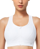 1 x RAW Customer Returns Yvette Sports Bra Strong Support Front Closure Large Size Mesh Racer Back for Running Jogging Riding, White, L - RRP €29.23