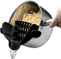 28 x Brand New Clip on strainer for pots pan pasta strainer, silicone food strainer hands free pan strainer, clip on kitchen food strainer for spaghetti, pasta, minced beef fits all bowls and pots - RRP €560.0