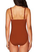 1 x RAW Customer Returns Viottiset Women s One Piece Strap Swimsuit Tummy Control Monokini Square Collar Ruched Swimwear Burnt Orange M - RRP €31.42