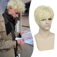 1 x RAW Customer Returns QUEENTAS Men s Blonde Wig for Men 80s 70s Short Hair Wigs for Men Cosplay Halloween Wig Men White Blonde  - RRP €24.99