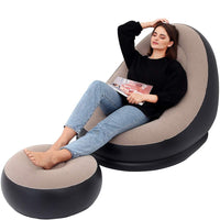 1 x RAW Customer Returns LONEEDY Inflatable Lounge Leisure Sofa Chair and Footstool Foldable Outdoor Flocked Brown  - RRP €39.99