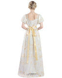 1 x RAW Customer Returns FCCAM Golden Regency Dresses for Women 1800s Vintage Dress Victorian Ball Gown with Gloves XL - RRP €50.4