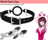 1 x RAW Customer Returns YUNHAOBAO Silicone O-Ring Mouth Gag Mouth Opener with Nipple Clamps Toy BDSM Kit Slave Role Play Fetish Fantasy Game Nipple Stimulation Bondage Toy - RRP €12.0