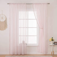 1 x RAW Customer Returns MIULEE Curtain with pompoms - pretty pink curtains for children s rooms, girls, 2 pieces of transparent curtains with pompoms for girls rooms, transparent curtain with pompoms, each H 145 x W 140cm - RRP €23.18