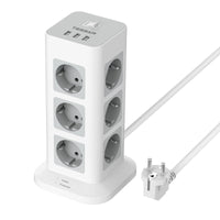 1 x RAW Customer Returns TESSAN 12-way multiple socket, power strip with 3 USB, multiple plug extension cable 2M, power strip surge protection, socket tower with USB and switch for home office, 3600W - RRP €33.71