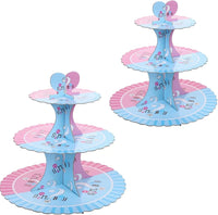 1 x RAW Customer Returns KINMRIS 2 Pack Gender Reveal Party Cardboard Cake Stand, 3 Tier Serving Stand Muffin Stand Cupcake Stand for Birthday Party, Baby Showers G-Baby  - RRP €12.1