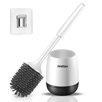 1 x RAW Customer Returns Braoses toilet brush with holder silicone toilet brush set long handle toilet brush and quick-drying holder set for bathroom or guest toilet wall mounting standing white black  - RRP €13.99