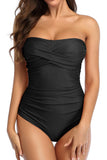 1 x RAW Customer Returns Smismivo Strapless One-Piece Women s Swimsuit with Bandeau Retro Tummy Control Swimming Suit for Women Vintage Ruched One-Piece Swimwear Swimsuit Black M - RRP €36.99