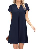 1 x RAW Customer Returns Missufe blouse dress short sleeve mini dress summer casual dresses women shirt dress V-neck dresses dark blue, medium  - RRP €30.24