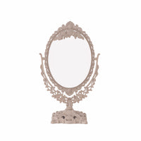 2 x RAW Customer Returns Feyarl make-up mirror vintage oval table mirror with floral decoration and double-sided rotating stand - decorative make-up mirror with embossed frame in beige for children girls women - RRP €30.22