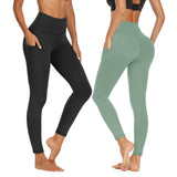 1 x RAW Customer Returns DDOBB Pack of 2 Sports Leggings Women High Waist Sports Leggings Women Long With Pockets Gym Leggings Opaque Black Sports Pants Elastic Tummy Control Yoga Pants Fitness Running Pants Black Green, SM  - RRP €32.26