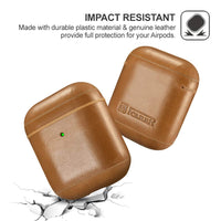 1 x RAW Customer Returns AirPods Leather Case Cover, ICARER Genuine Leather Case Shockproof Protective Case Slim and Lightweight Luxury Genuine Leather Case for Apple AirPods1 2 Case LED Front Visible Khaki  - RRP €19.88