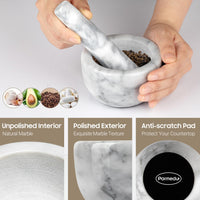 1 x RAW Customer Returns Parmedu marble mortar and pestle set kitchen mill made of natural marble in small size with 10cm diameter - manual spice mill herb mill pill crusher with pestle in white - RRP €18.14