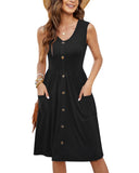 1 x RAW Customer Returns MOLERANI Women s V-Neck Sleeveless Button Down Empire Waist Skater Dress with Pockets Casual Summer Dress Black, 2XL  - RRP €32.14