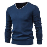 1 x RAW Customer Returns Feziakuk Knitted Pullover Men s V-Neck Pullover Autumn Winter Long Sleeve Sweater Basic Winter Pullover Warm Work Pullover Tops, Blue XXL - RRP €28.22