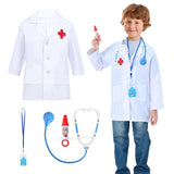 1 x RAW Customer Returns ATSGJLZN Children s Doctor s Coat, Children s Doctor s Suitcase with ID Card, Stethoscope, Children s Syringe, Doctor Role Play Accessories, Doctor Costume for Children from 3, 4, 5, 6, 7, 8 Years White  - RRP €14.99