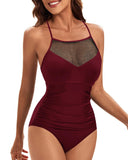 4 x Brand New JFAN Fan one-piece swimsuits for women summer sexy swimsuit women tummy control large size, burgundy XL - RRP €199.96