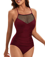 5 x Brand New JFAN Fan one-piece swimsuits for women summer sexy swimsuit women tummy control large size, burgundy M - RRP €249.95