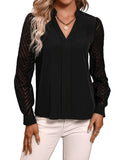 1 x RAW Customer Returns GORGLITTER Women s Elegant Blouses V-Neck Top Shirt Blouse Long Sleeve Net Sleeve Tunic Blouse Black L - RRP €30.24