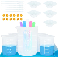 1 x RAW Customer Returns Creahaus Silicone Measuring Cup Set for Resin, Non-Stick 250 and 100 ml Resin Mixing Cup, Reusable Resin Accessories with Silicone Mat, Stirring Stick, Straw, Paint Cup, for Molds, Jewelry Making - RRP €13.99