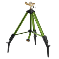 1 x RAW Customer Returns Hawthyhome tripod garden sprinkler, lawn sprinkler large areas, 360 degree brass nozzle, impact sprinkler height-adjustable extension legs impulse sprinkler, folding closure with brass sprinkler, green - RRP €57.99