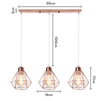 1 x RAW Customer Returns TOKIUS 3-light pendant light retro hanging lamp with geometric design 16CM lampshade E27 lamp made of iron cage rose gold hanging light for dining table kitchen pendant lamp, beam  - RRP €38.3