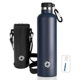 1 x RAW Customer Returns FEIJIAN drinking bottle stainless steel 1L with carabiner - leak-proof thermos flask for carbonated coffee tea, BPA-free sports outdoor water bottle for sparkling water university, school, camping, bicycle - RRP €22.18