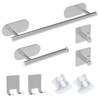 1 x RAW Customer Returns Towel holder without drilling set, 6-piece bathroom towel holder, silver, 40 cm self-adhesive towel holder, thickened 304 stainless steel bathroom kit, self-adhesive, ideal for bathroom, toilet, kitchen - RRP €20.4