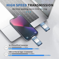 1 x RAW Customer Returns Phototek USB Flash Drive for iPhone - Photos, Videos and Data - 4 in 1 External Memory for Cell Phones, Tablets, Computers - High Speed Flash Drive Hard Disk - External Storage Blue  - RRP €19.95