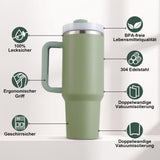 1 x RAW Customer Returns PRAOAHEI 40oz Thermal Mug with Straw and Handle, 1180 ML Double-Walled Stainless Steel Hot Cold Drinks Vacuum Drinking Cup, Coffee Mug for Home Travel Matcha Green - RRP €21.77