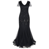 1 x RAW Customer Returns IBTOM CASTLE Cocktail Dress Women Party Dress Gatsby Costume Transparent Flapper 1920 V Neck Evening Dress Sequin Sleeveless Evening Art Decor Tango Latin Black M L - RRP €67.31