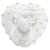 1 x Brand New Hapivida Wedding Ring Pillow, 5.9 x 6.3 Inch Romantic Heart-Shaped Lace Ring Box Rose Rhinestone Decor Ring Pillow Ring Holder White  - RRP €20.4