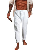 1 x RAW Customer Returns NANAMEEI Linen trousers men s summer linen trousers yoga leisure trousers men s regular lightweight beach trousers men s long white men s white 3XL - RRP €27.22