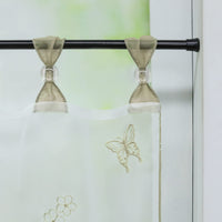 1 x RAW Customer Returns Delien Panel Curtain Voile Bistro Curtains with Loops Kitchen Short Curtain Embroidery Butterfly Transparent Rod Pull Stores Curtain Short Curtain W x H 120 x 45 cm, Sand - RRP €15.12